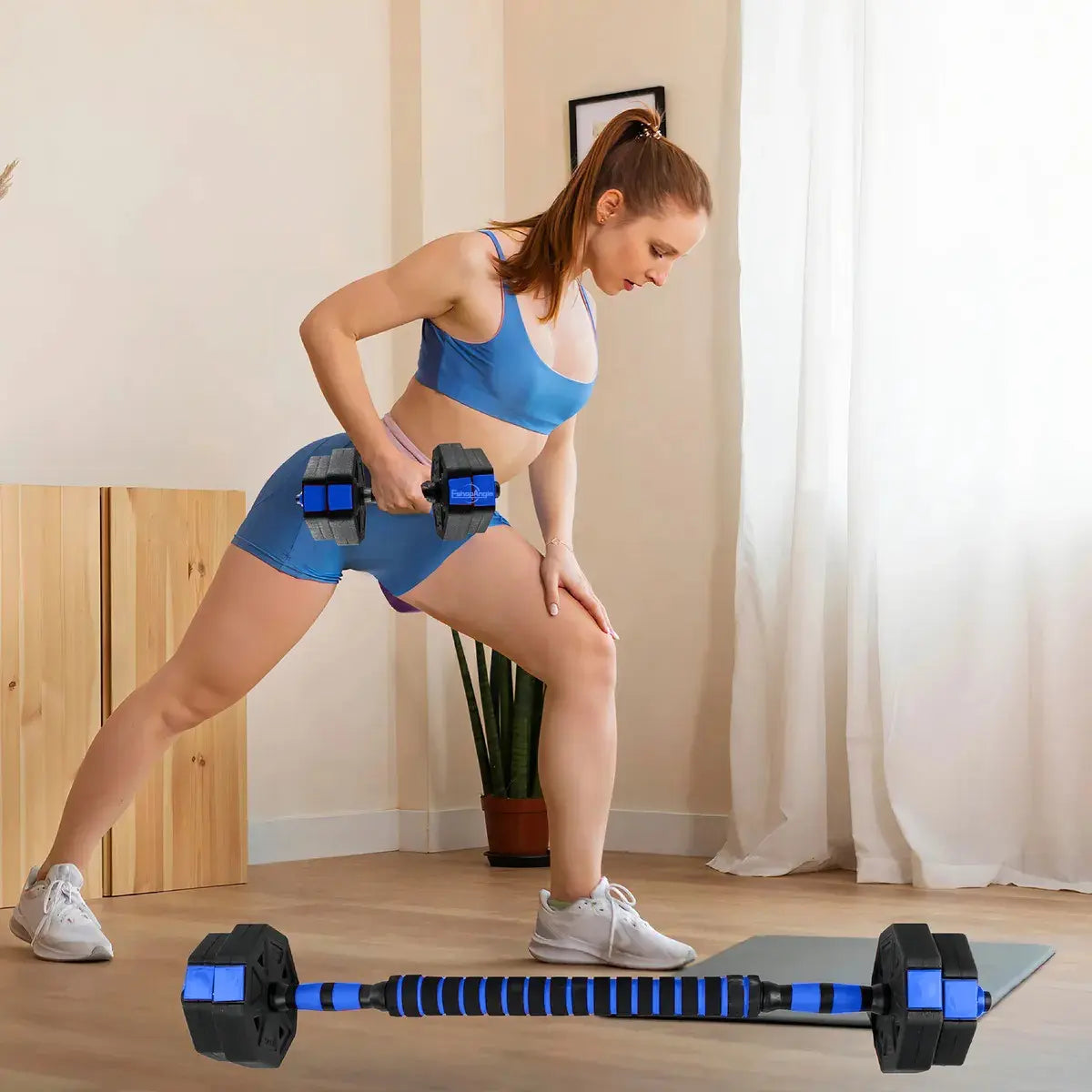 MANCUERNAS AJUSTABLES MULTIFUNCIONALES CON BARRA Y DISCOS -SET 15KG