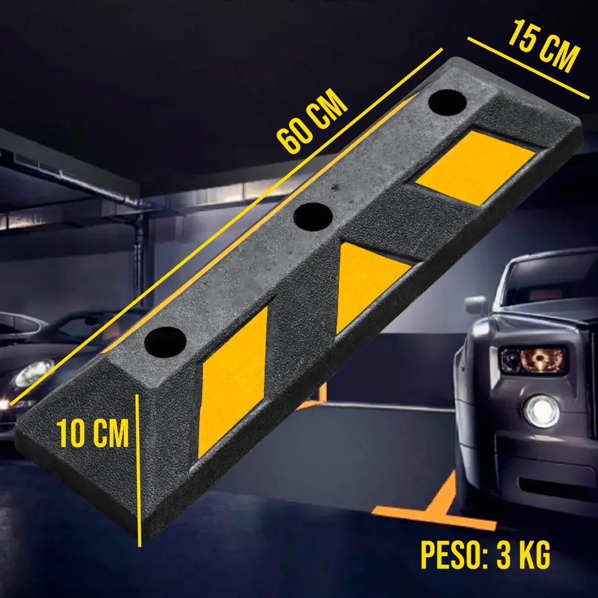 TOPE DE ESTACIONAMIENTO 60X15X10CM NEGRO/AMARILLO PARKING