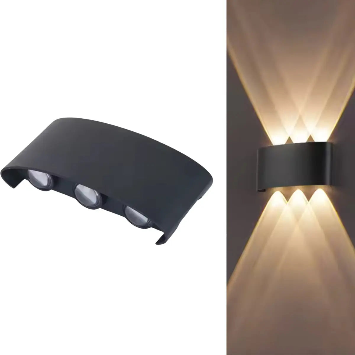 APLIQUE DE PARED 6 LED LUZ CÁLIDA DECORACIÓN HOGAR -NEGRO