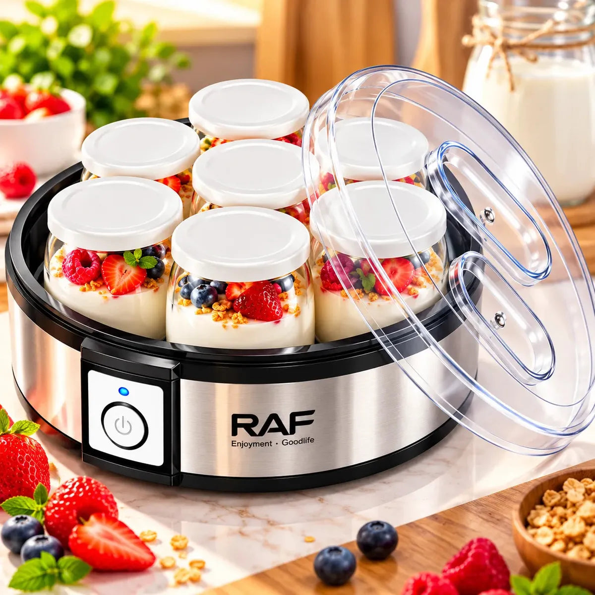 MÁQUINA FABRICANTE DE YOGURT 20W - 7 CUPOS COLOR PLATEADO