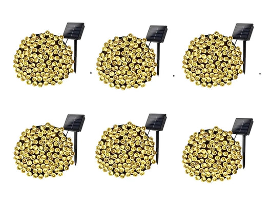 PACK X6 GUIRNALDAS SOLARES NAVIDAD 10 METROS 100 LED - LUZ CÁLIDA