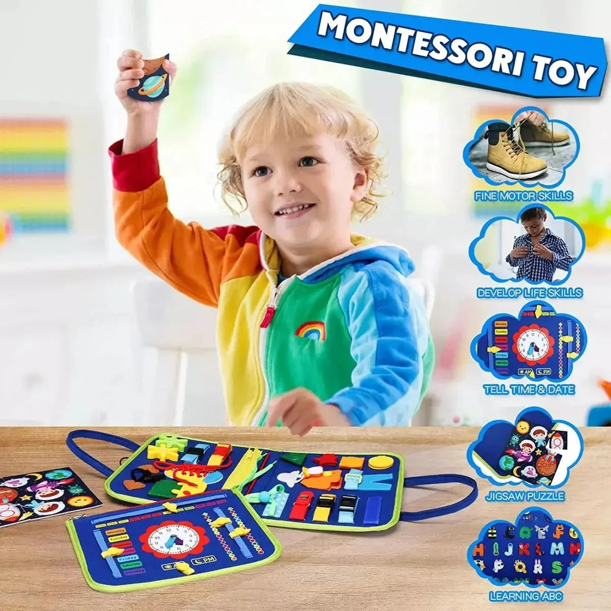 TABLERO SENSORIAL INTERACTIVO MONTESSORI JUEGO EDUCATIVO