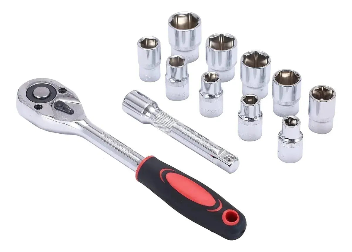SET JUEGO DE DADOS 12 PIEZAS CON CHICHARRA 1/4" CROMO VANADIO