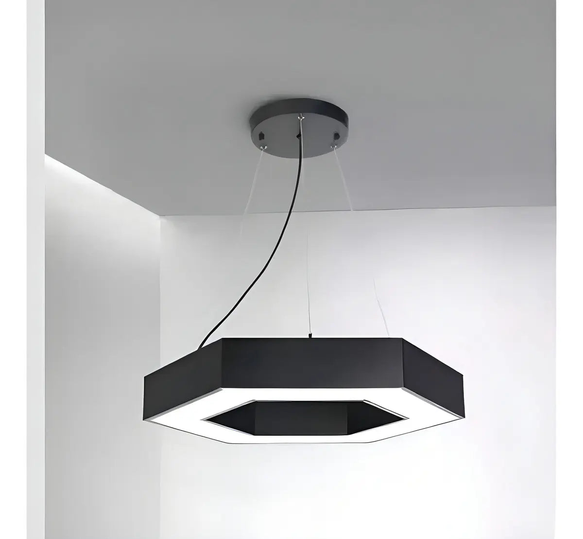 LÁMPARA COLGANTE LED HEXAGONAL 42W NEGRA - DISEÑO MODERNO