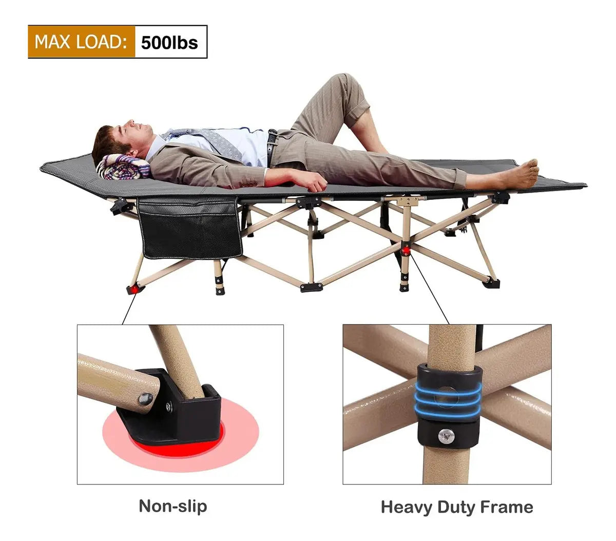 CATRE CAMA CAMPING PLEGABLE PORTÁTIL SEANITE GRIS OSCURO