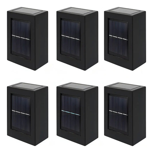 PACK 6 FOCOS APLIQUES SOLAR LED DE PARED EXTERIOR- LUZ FRÍA - NEGRO