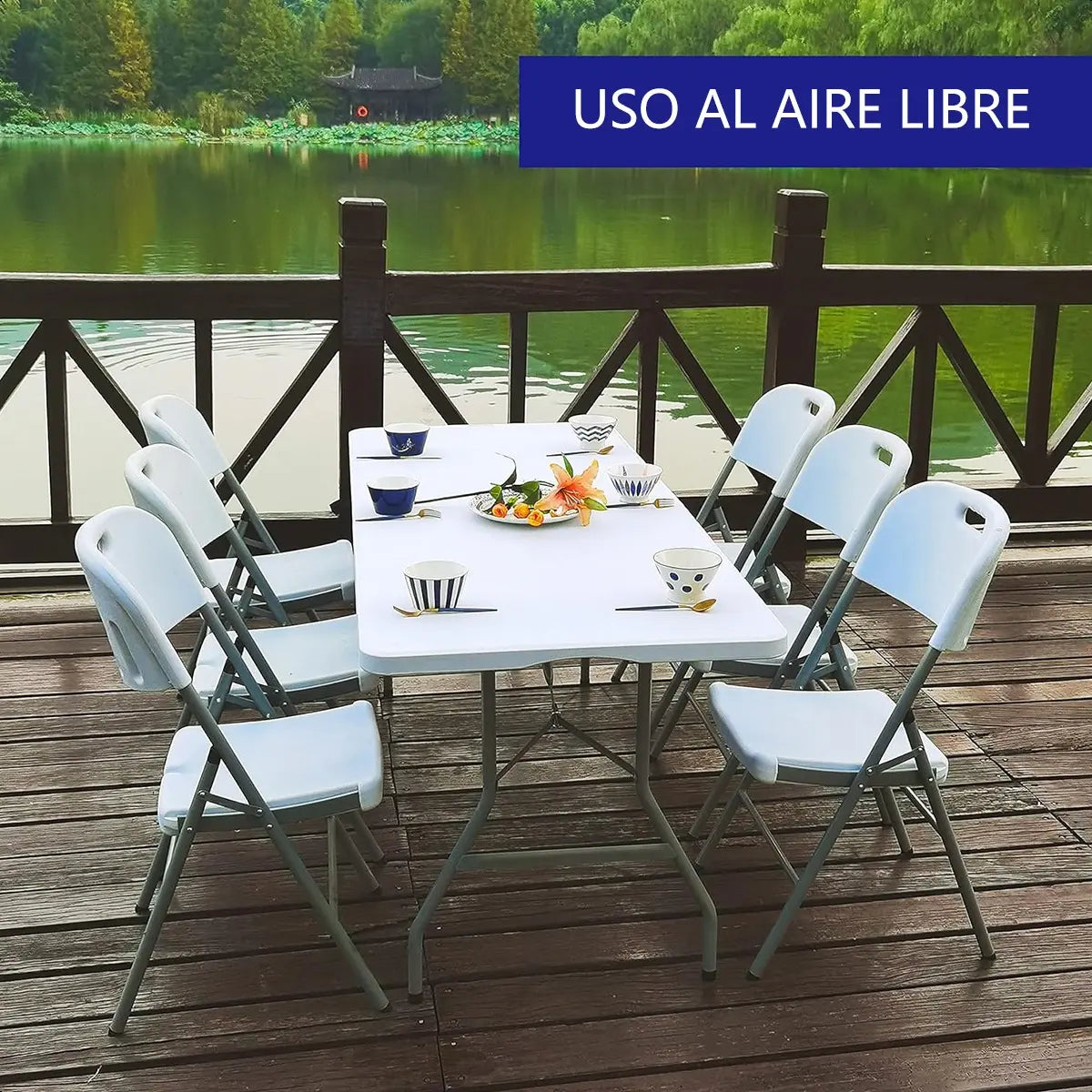 MESA PLEGABLE BLANCA PORTÁTIL CAMPING 180X74 CM SIN SILLAS