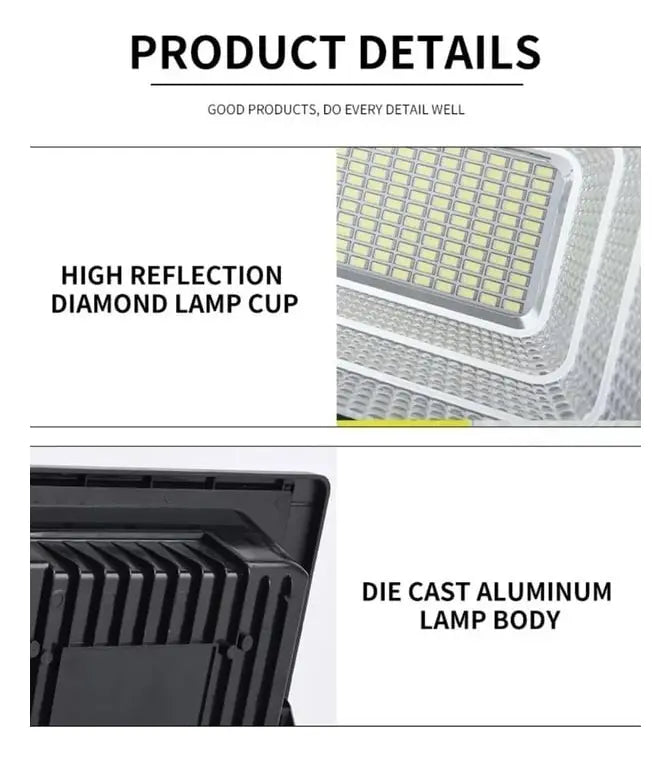 FOCO SOLAR LED 300W CON PANEL SOLAR + CONTROL REMOTO