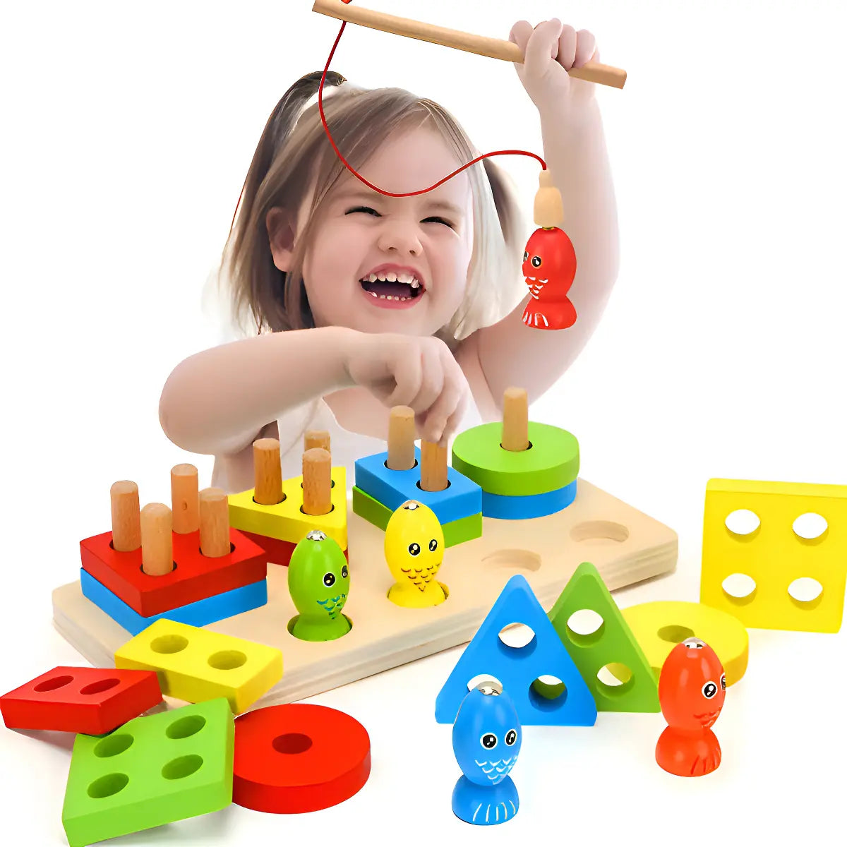 TABLERO JUGUETE DIDÁCTICO MONTESSORI DE MADERA -ANIMALES Y PESCA MAGNÉTICA