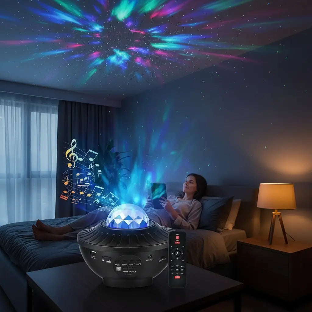 PROYECTOR GALAXIA ESTRELLAS LED CON PARLANTE BLUETOOTH