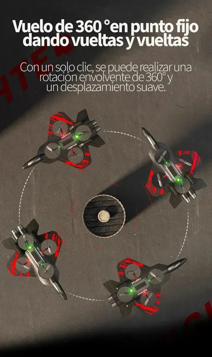 JUGUETE DRONE AVIÓN FIGHTER RC 4 HÉLICES CON LUCES LED Y CONTROL REMOTO
