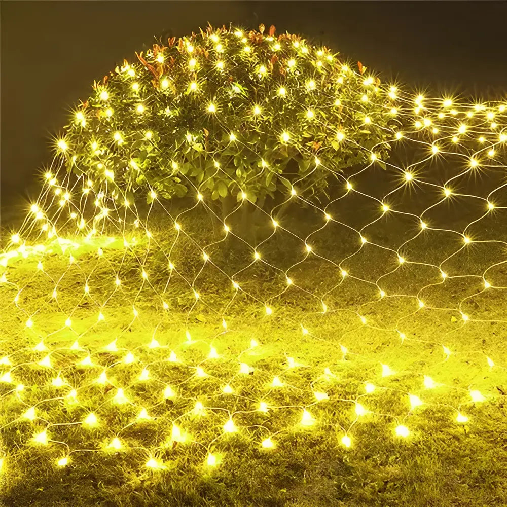 MALLA SOLAR LED LUZ CÁLIDA 3X2 METROS - RED DECORATIVA IMPERMEABLE CON ENCENDIDO AUTOMÁTICO