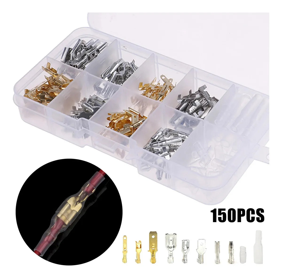 Kit Terminales Eléctricos Faston 150 Piezas con Caja Organizadora
