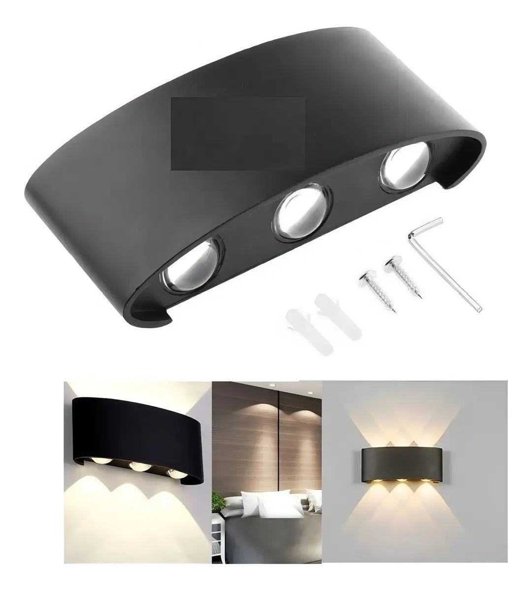 APLIQUE DE PARED 6 LED LUZ CÁLIDA DECORACIÓN HOGAR -NEGRO