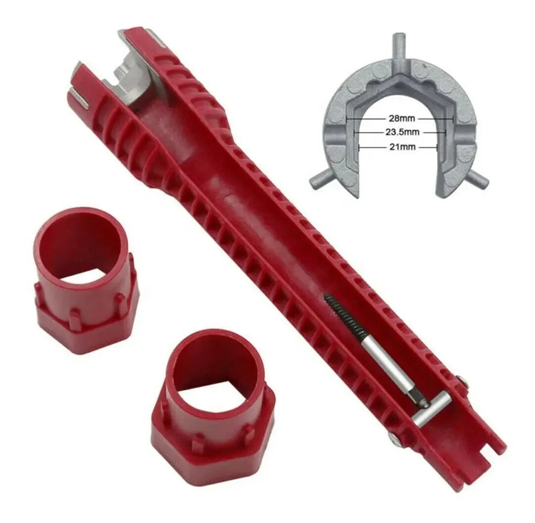 LLAVE AJUSTABLE GASFITERÍA MULTIUSO FLEXIBLE DESAGUE COCINA ROJA