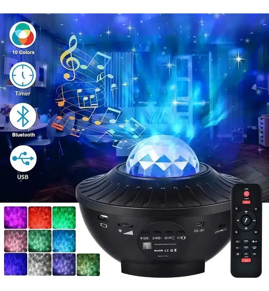 PROYECTOR GALAXIA ESTRELLAS LED CON PARLANTE BLUETOOTH