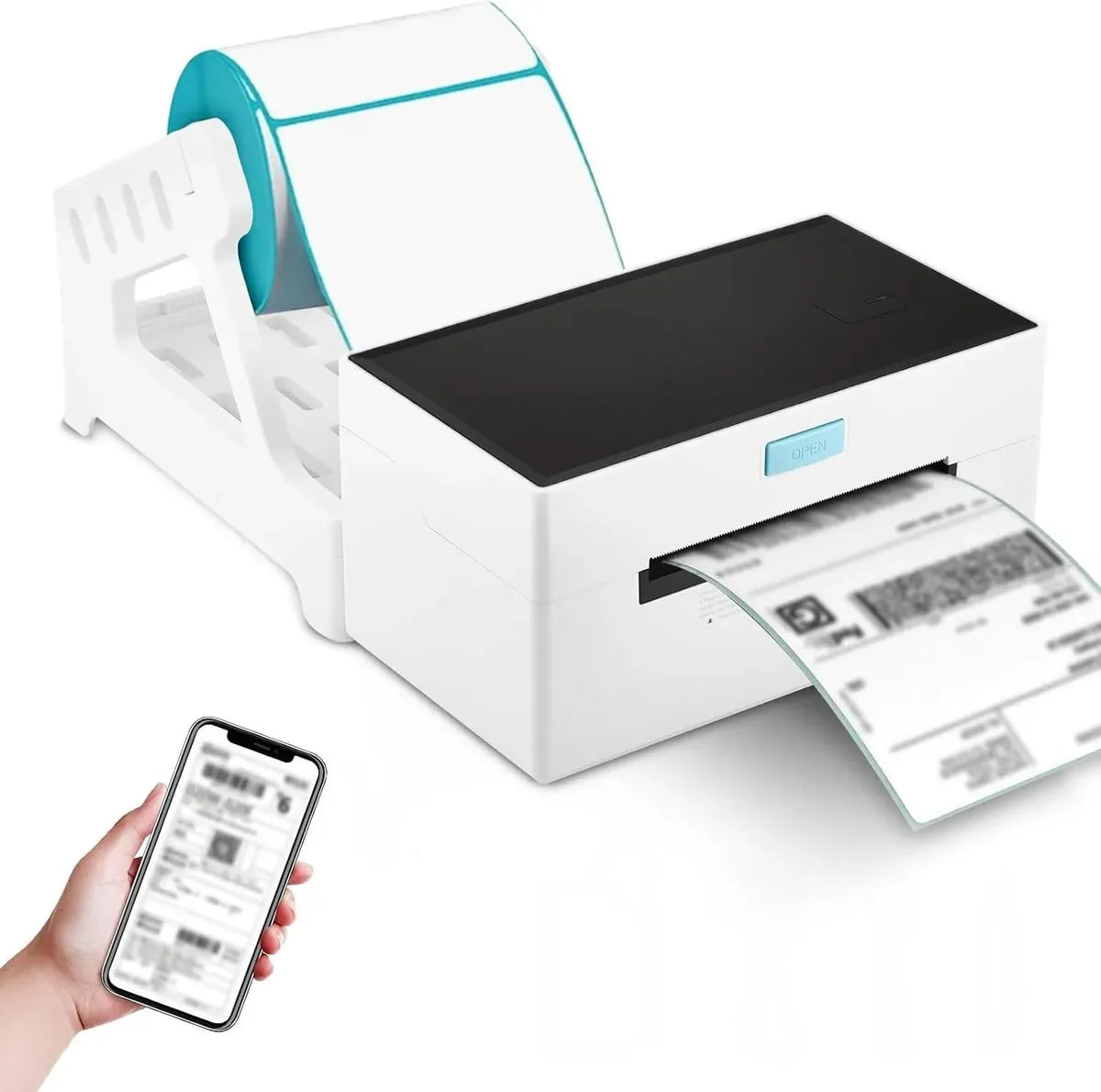 IMPRESORA PORTÁTIL TÉRMICA DE ETIQUETAS BLUETOOTH + USB CON SOPORTE