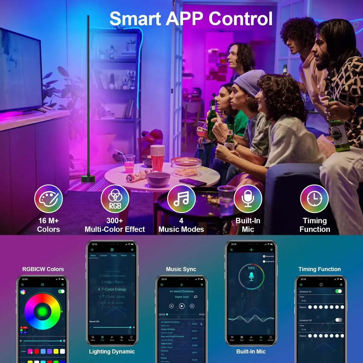 LÁMPARA DE PISO ESQUINERA RGB CON BLUETOOTH