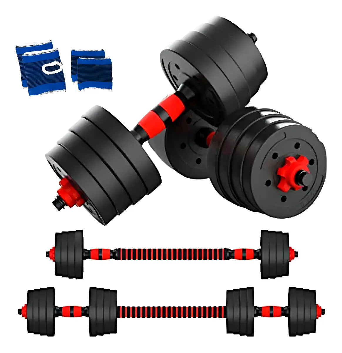 SET MANCUERNAS AJUSTABLES 20KG BARRA EXTENSIBLE DISCOS NEGROS FITNESS