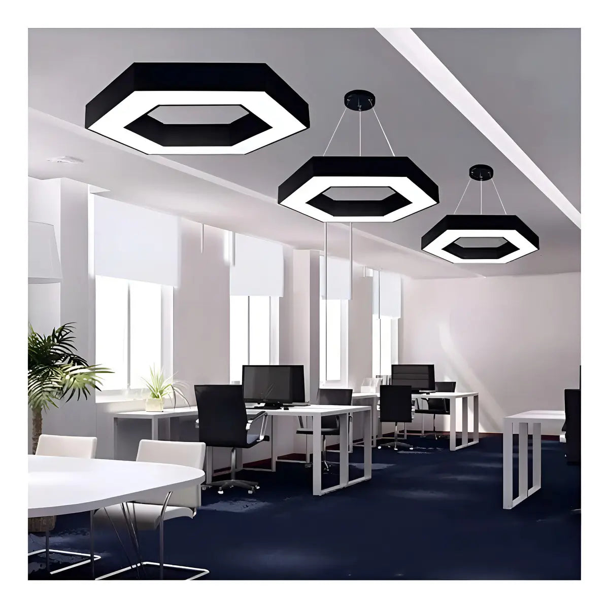 LÁMPARA COLGANTE LED HEXAGONAL 42W NEGRA - DISEÑO MODERNO