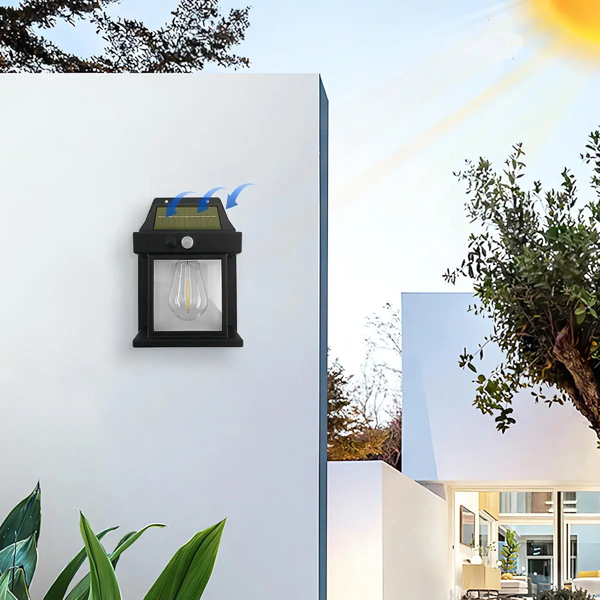 FAROL SOLAR PARED SENSOR MOVIMIENTO LUZ CÁLIDA EXTERIOR NEGRO