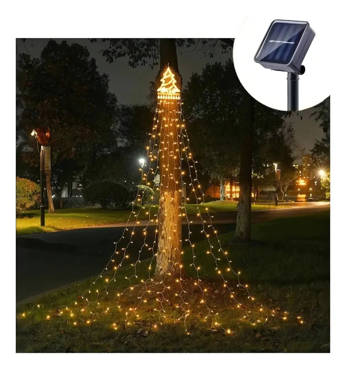 LUCES CORTINA 3M SOLAR ÁRBOL DE NAVIDAD 300 LED LUZ CÁLIDA PARA EXTERIOR