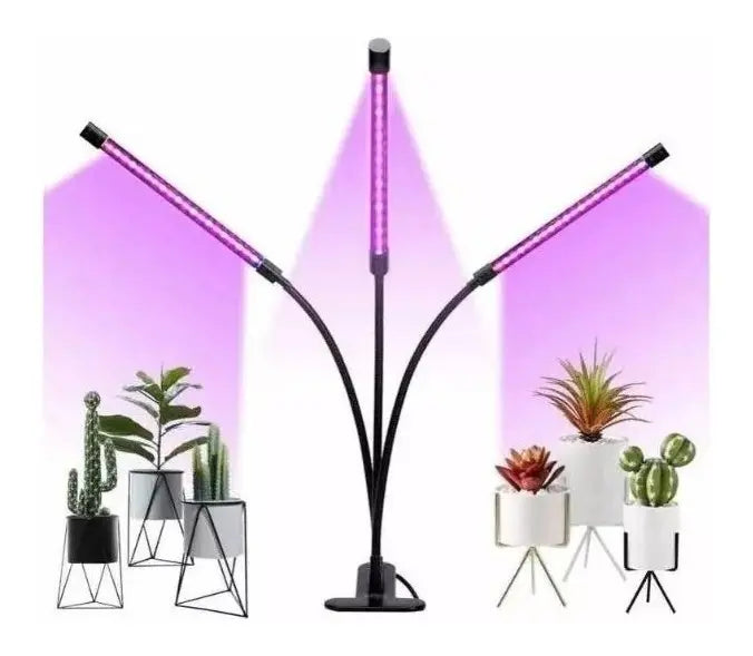 LÁMPARA LED PARA CULTIVO INTERIOR 3 TUBOS 27W LUZ VIOLETA FLEXIBLE USB