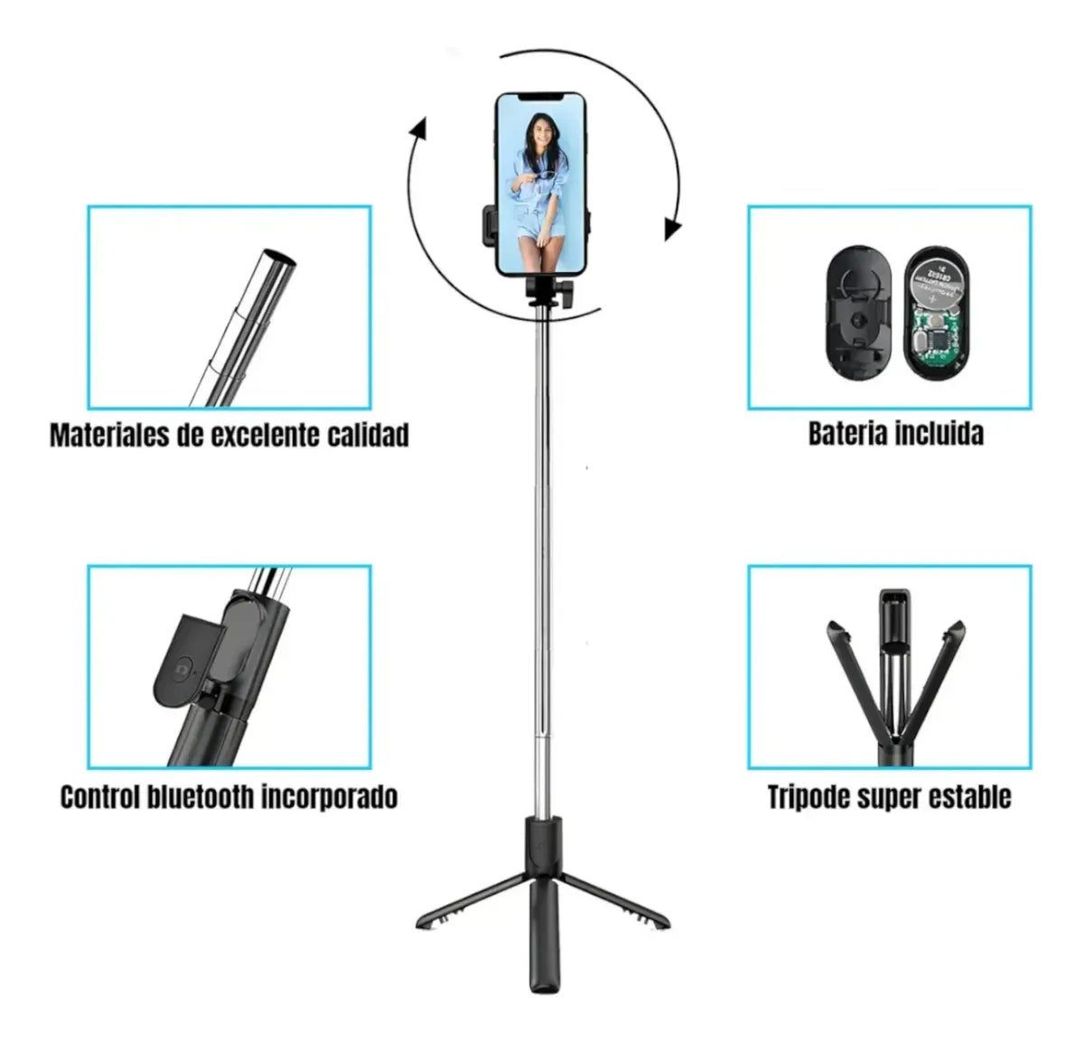 TRÍPODE CELULAR PALO SELFIE 170 CM BLUETOOTH CON CONTROL REMOTO