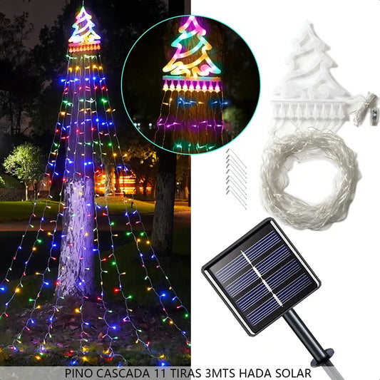 LUCES CORTINA MULTICOLOR SOLAR ÁRBOL DE NAVIDAD 300 LED - 3 METROS - 8 FUNCIONES