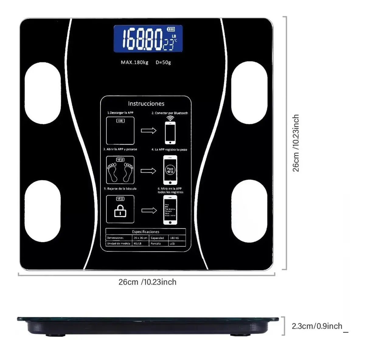 BALANZA PASE DIGITAL INTELIGENTE APP BLUETOOTH BÁSCULA 180 KG A BATERÍA
