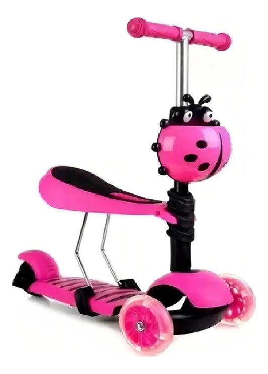 SCOOTER MONOPATÍN 3 EN 1 AJUSTABLE CON GUÍA ANDADOR - ROSADO MARIQUITA