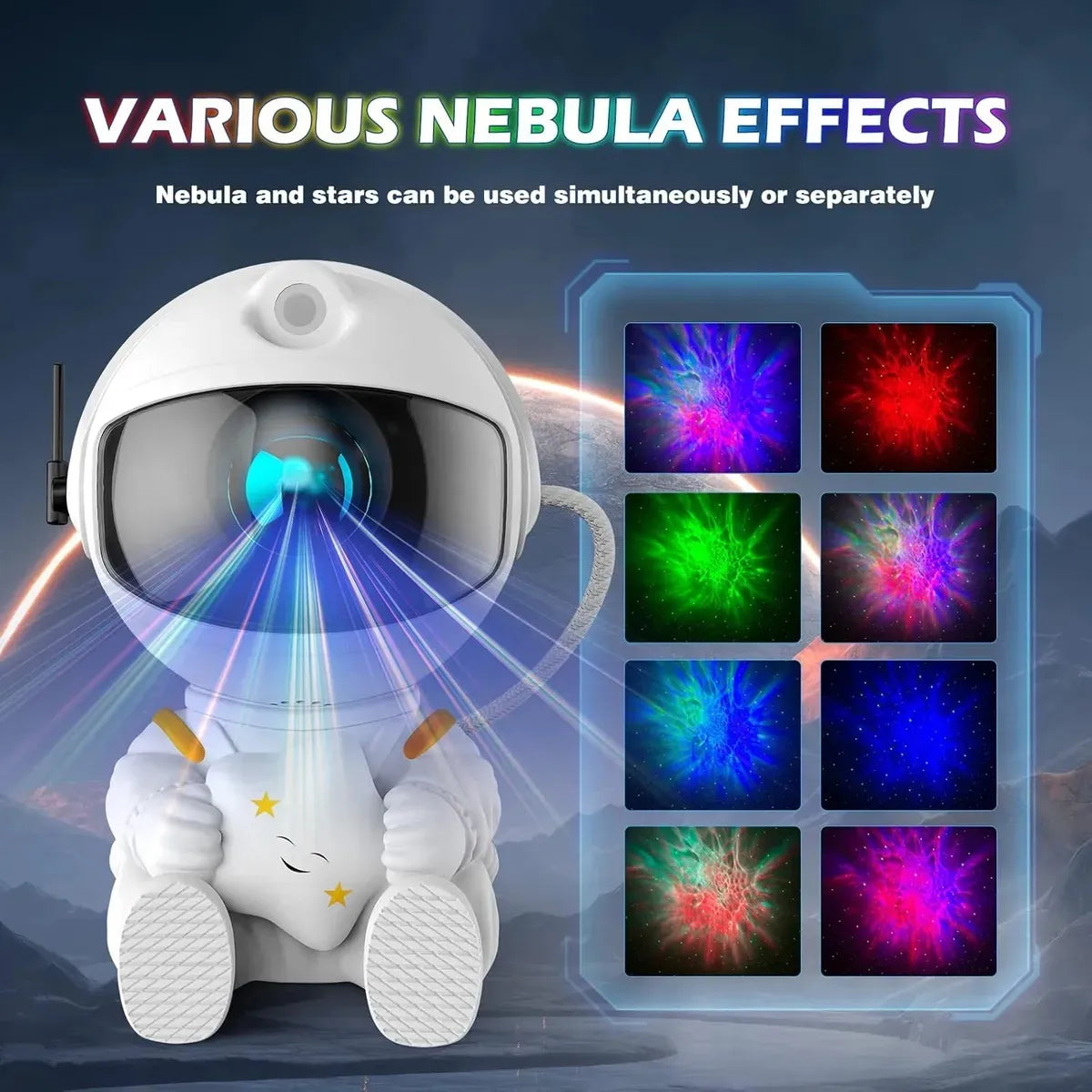 LÁMPARA ASTRONAUTA PROYECTOR GALAXIA LED ESTRELLAS USB CON CONTROL REMOTO