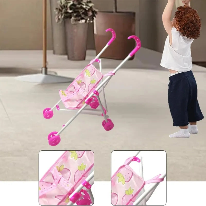 COCHE PARA MUÑECAS INFANTIL 33 CM - PLEGABLE ROSADO