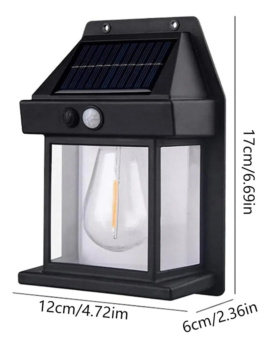 FAROL SOLAR PARED SENSOR MOVIMIENTO LUZ CÁLIDA EXTERIOR NEGRO