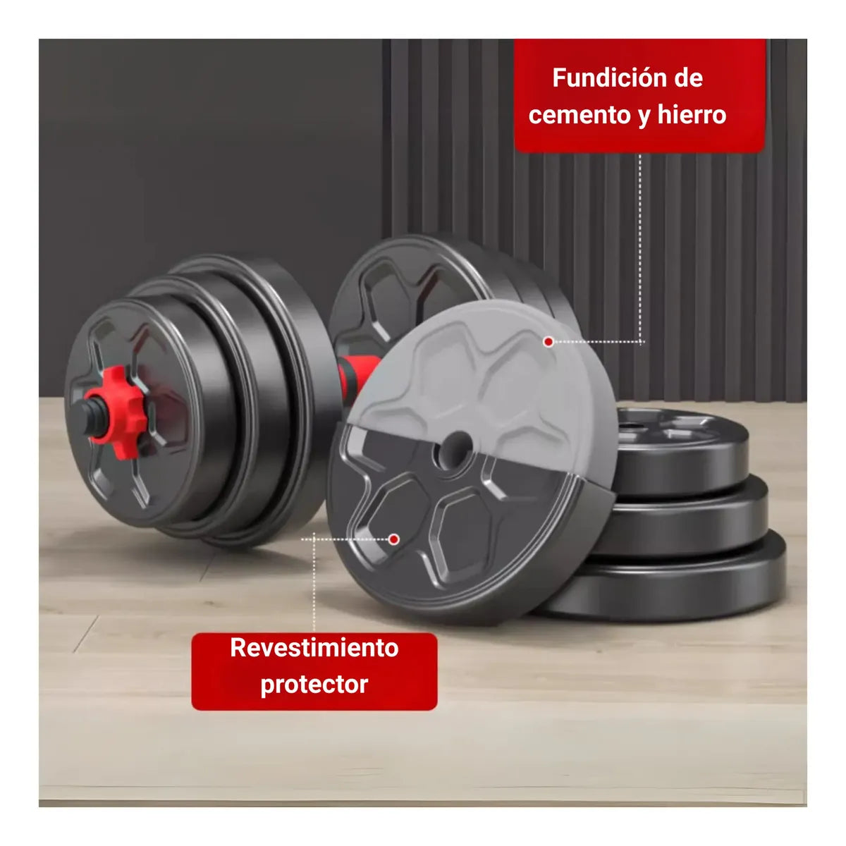 SET MANCUERNAS BARRA AJUSTABLES 20 KG 3 EN 1 MULTIFUNCIONAL