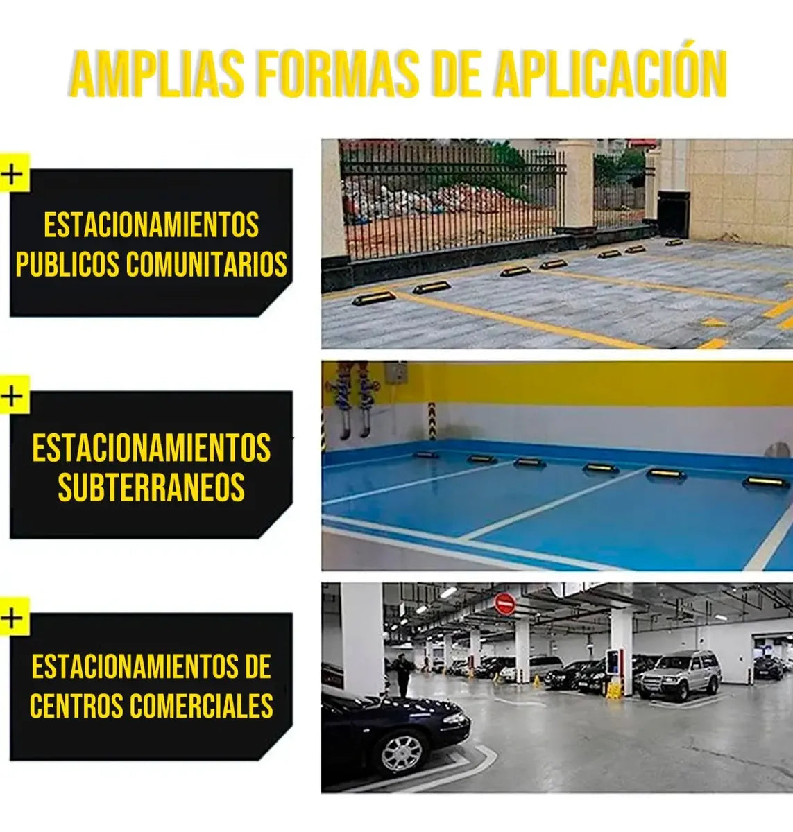 TOPE DE ESTACIONAMIENTO 60X15X10CM NEGRO/AMARILLO PARKING