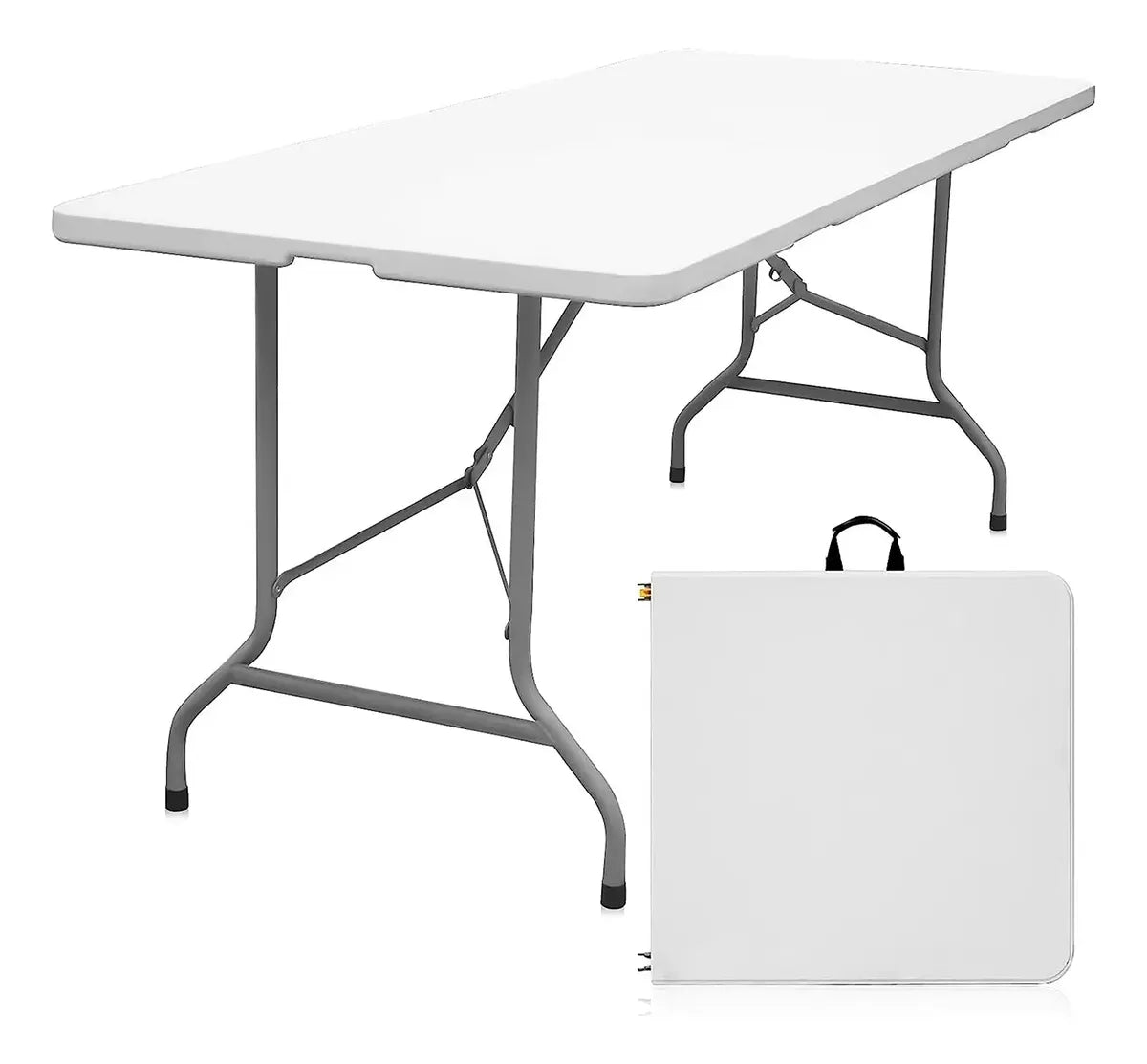 MESA PLEGABLE BLANCA PORTÁTIL CAMPING 180X74 CM SIN SILLAS