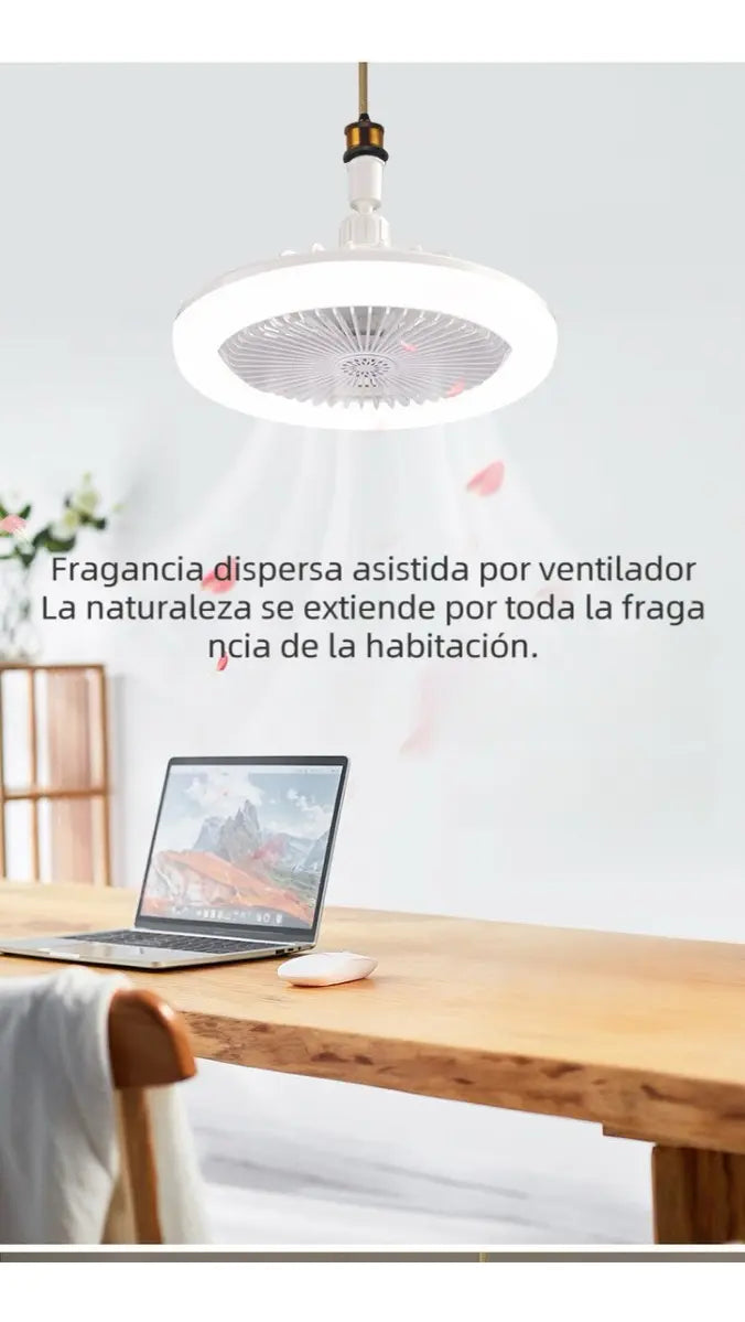FOCO LÁMPARA LED VENTILADOR DE TECHO CON BASE GIRATORIA