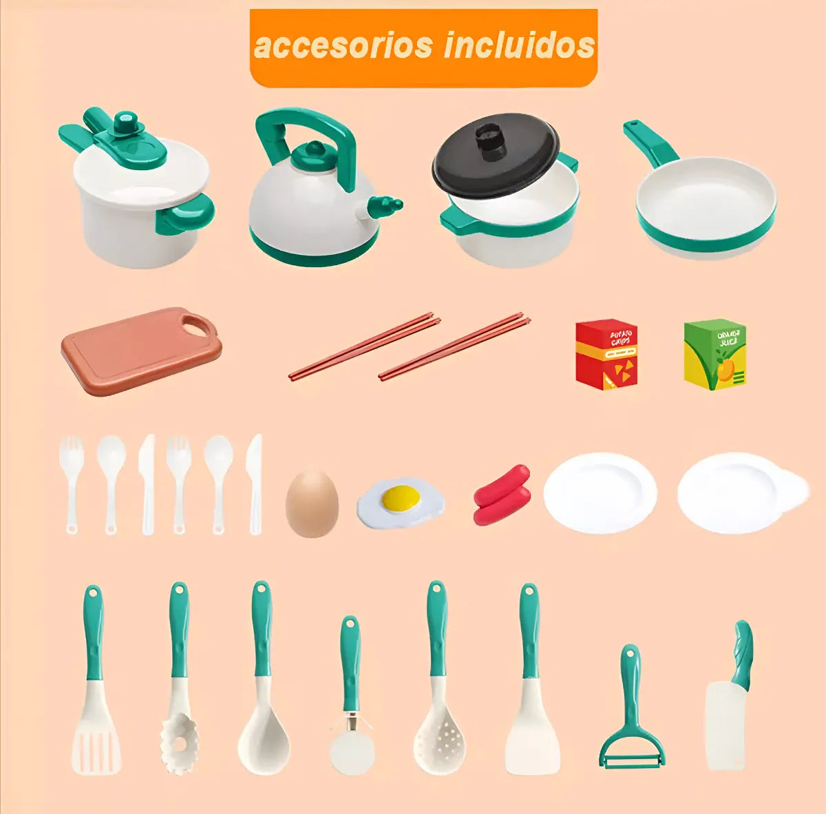 SET COCINA JUGUETE OLLAS Y UTENSILIOS 31 PIEZAS