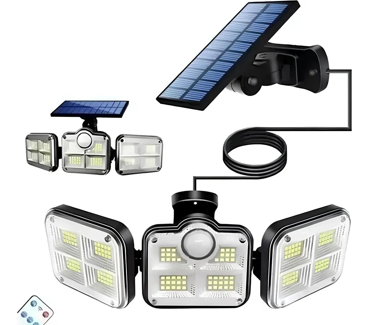 LUZ SOLAR FOCO TRIPLE CABEZAL CON SENSOR DE MOVIMIENTO
