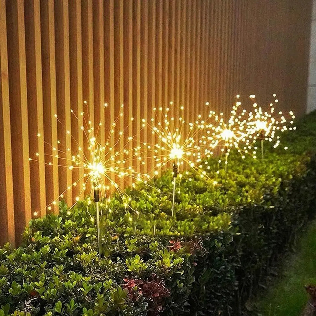 PACK X2 LUCES MICRO LED SOLAR JARDÍN FUEGO ARTIFICIAL - LUZ CÁLIDA 400 LED