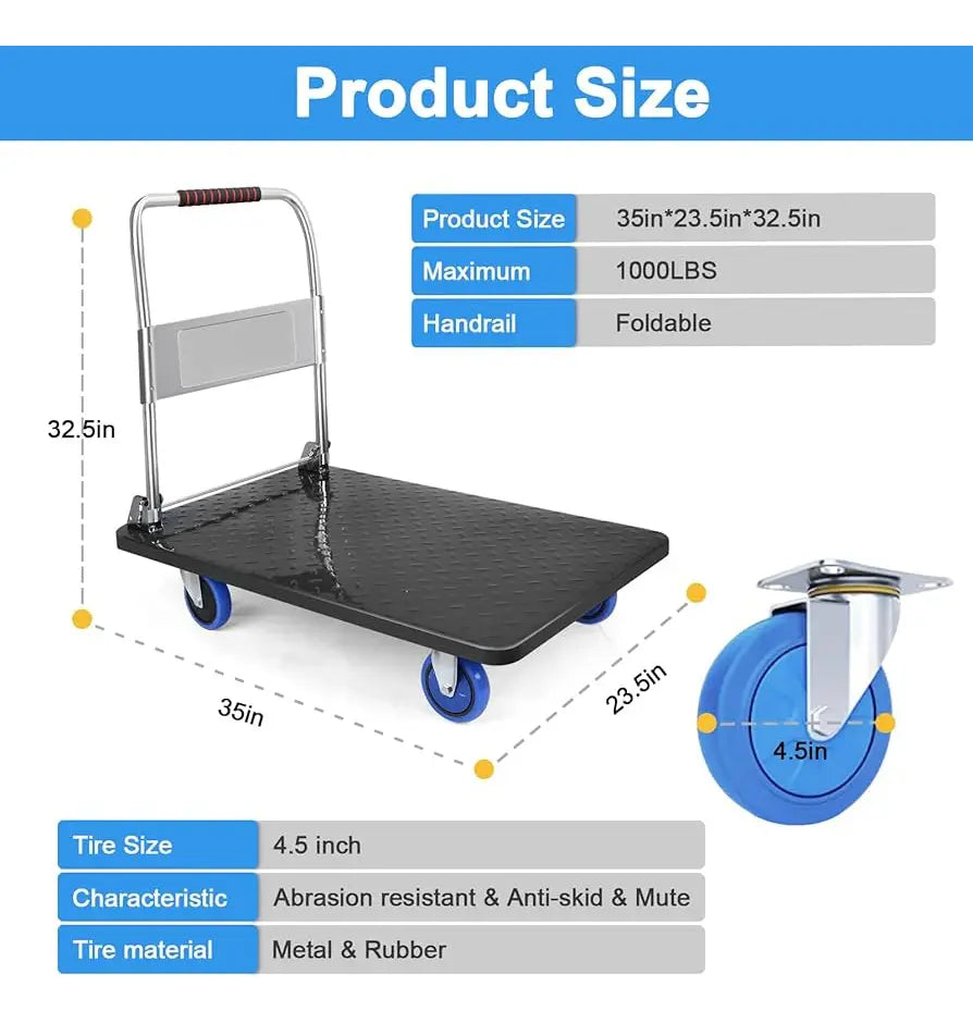 CARRO DE CARGA TIPO YEGUA PLEGABLE PLATAFORMA GRANDE 300-400KG