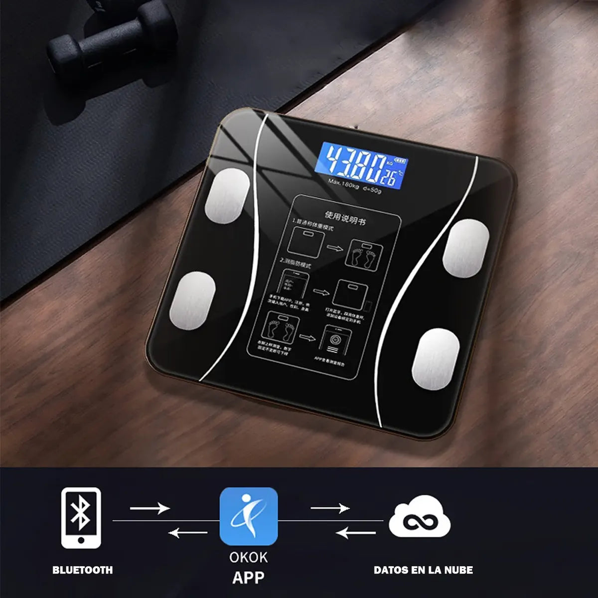 BALANZA PASE DIGITAL INTELIGENTE APP BLUETOOTH BÁSCULA 180 KG A BATERÍA