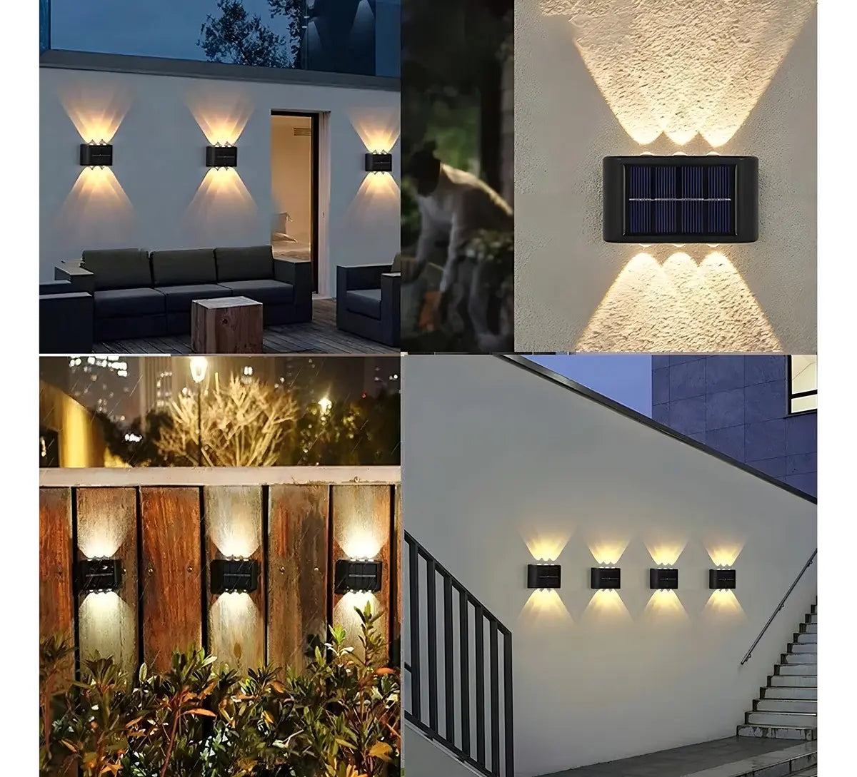 KIT 4 LUCES SOLARES LED EXTERIOR PARA JARDÍN /ESCALERAS/MUROS LUZ CÁLIDA -NEGRO