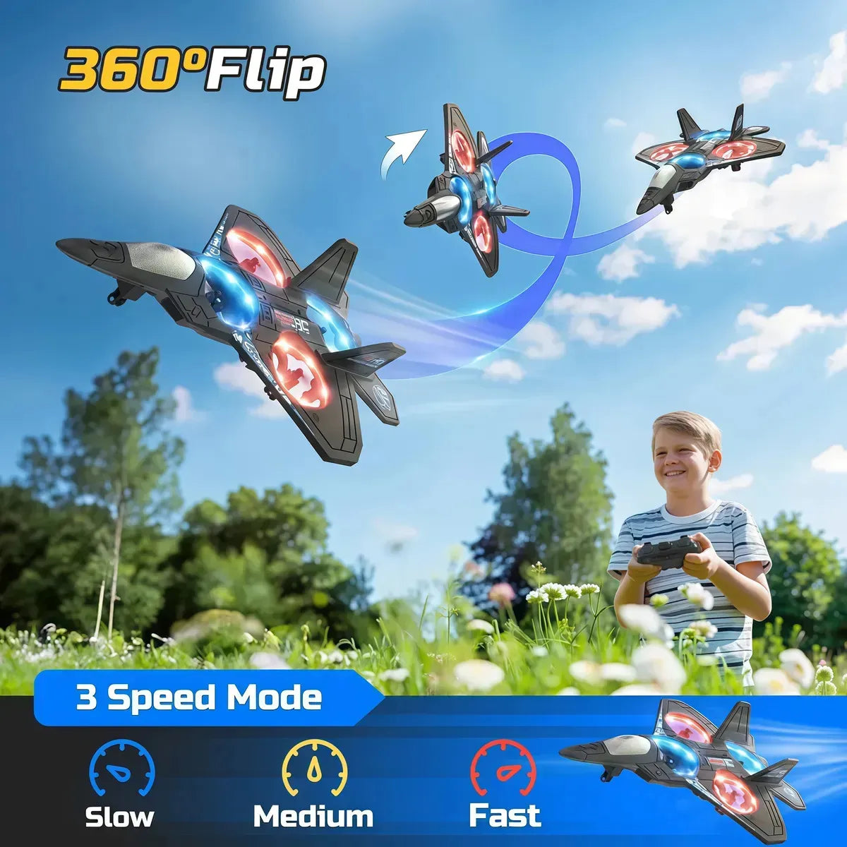 JUGUETE DRONE AVIÓN FIGHTER RC 4 HÉLICES CON LUCES LED Y CONTROL REMOTO