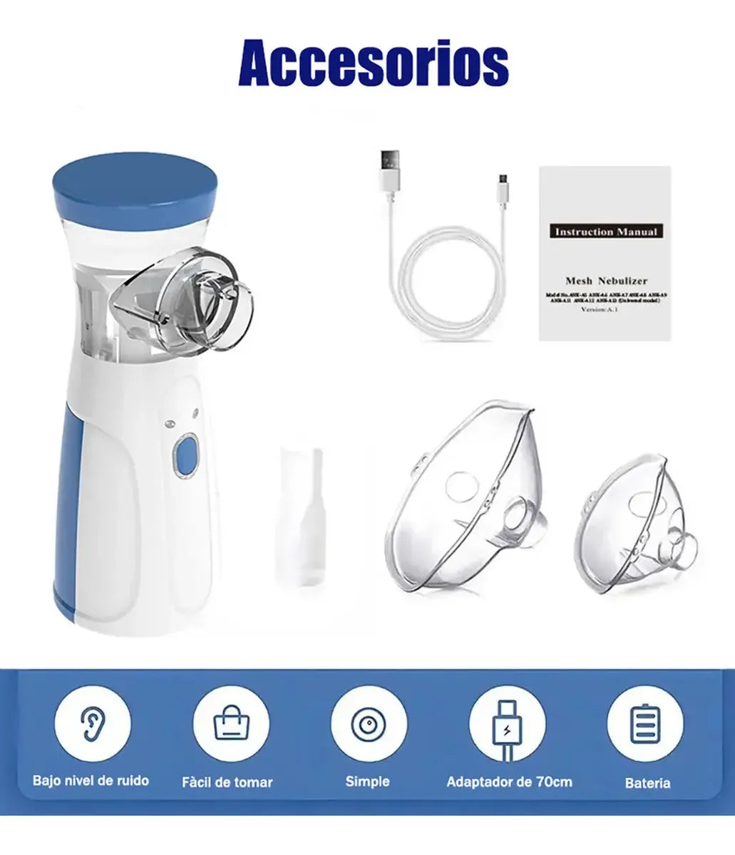 NEBULIZADOR PORTÁTIL MESH RECARGABLE PARA NIÑOS Y ADULTOS