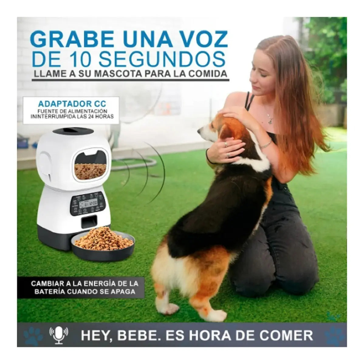 DISPENSADOR AUTOMÁTICO PARA PERROS Y GATOS CON GRABACIÓN DE VOZ