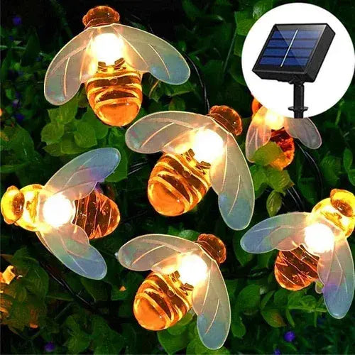 GUIRNALDA SOLAR DE ABEJAS LED CON 30 LUCES CÁLIDAS - 5 METROS PARA EXTERIOR