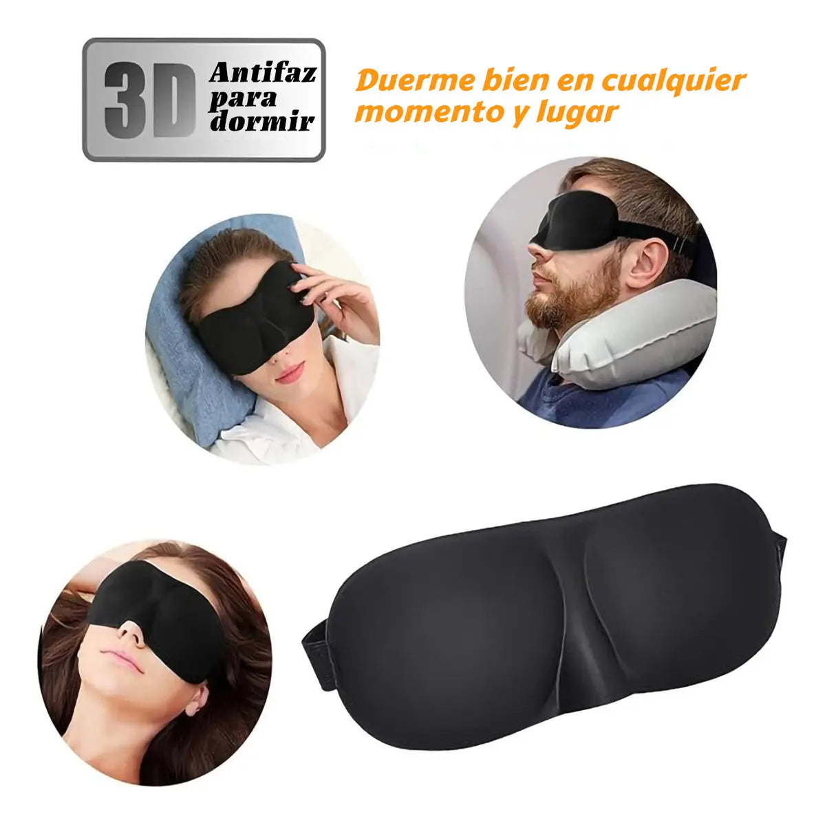 PACK X2 ANTIFAZ 3D PARA DORMIR CON CORREA AJUSTABLE