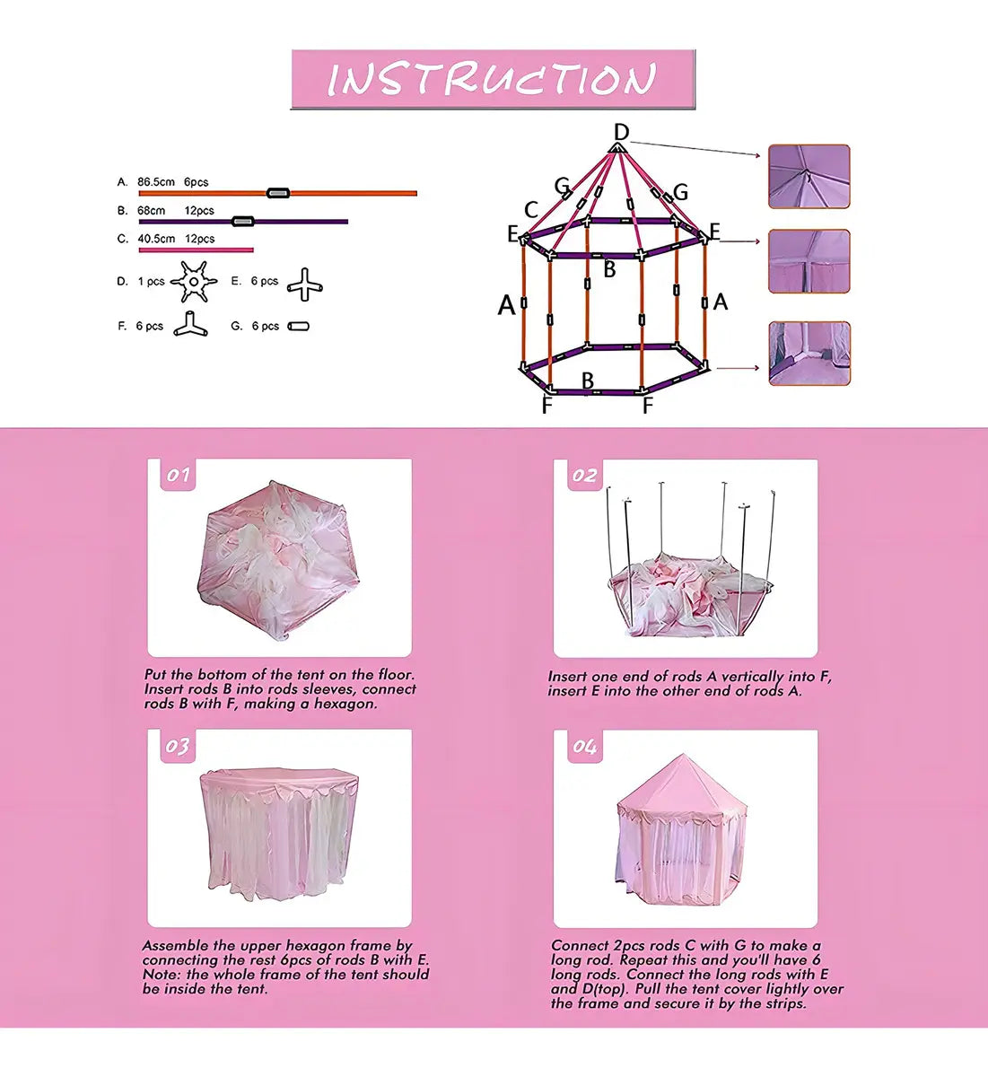 CARPA CASITA CASA INFANTIL CASTILLO PRINCESAS 140 CM